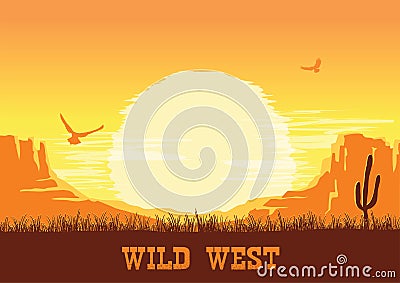 Western American desert nature background. Vector Illustration