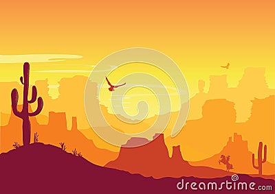 Western American desert. Vector Arizona prairie landscape Vector Illustration