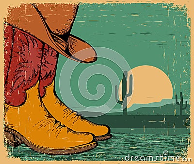 Western background with cowboy shoes Vector Illustration