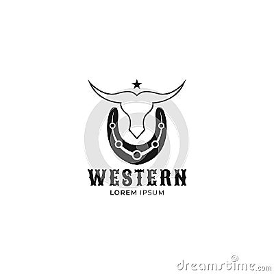 Western Bull, buffalo head skull silhouette logo vector design template Vector Illustration