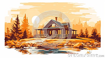 Western Cabin Rental Vector Illustration Cartoon Illustration