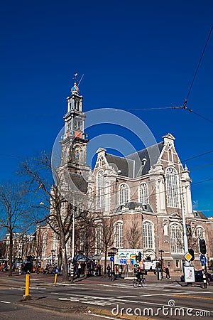 Western Church located at the Old Central district in Amsterdam Editorial Stock Photo