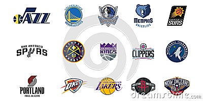 Western Conference northwest nba bascketball league club logo set. Editorial image. Vector Illustration