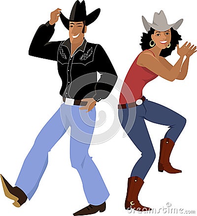 Western country line dance Vector Illustration