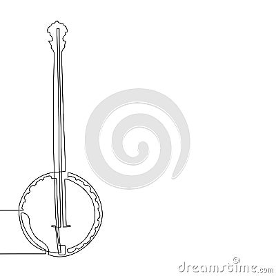 Western country music poster with american banjo, Continuous drawing of a single line. Vector design template in a linear style. Stock Photo