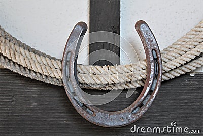 Western decor rope with horseshoe Stock Photo