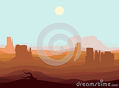 Western Desert Landscape Background Vector Illustration