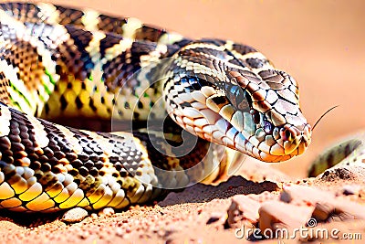 Western Desert Rattlesnake snake reptile animal coiled Cartoon Illustration