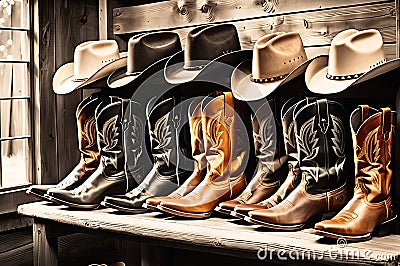 cowboy hats and boots in presentation Stock Photo