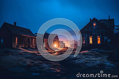 western ghost town at night Stock Photo