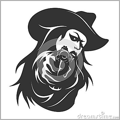 Western girl with revolver Vector Illustration