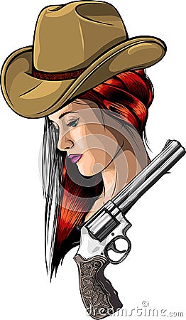 western girl with revolver - vector stock illustration Vector Illustration