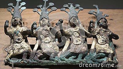 Gilded Bronze Buckle Ornament With Four Dancers Editorial Stock Photo