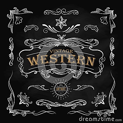 Western hand drawn elements frame label blackboard vintage Vector Illustration