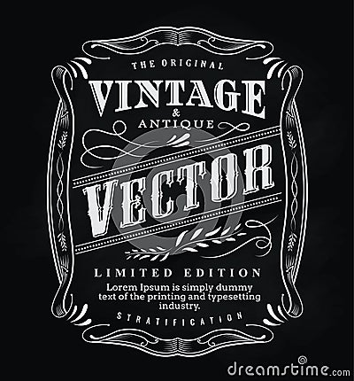 Western hand drawn frame label blackboard antique border Vector Illustration