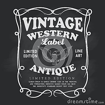 Western hand drawn frame label blackboard vintage banner Vector Illustration