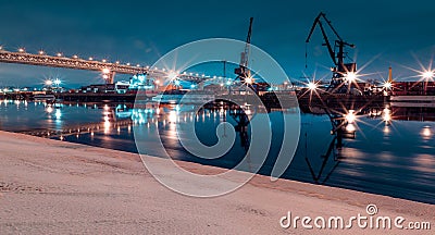 Western high speed diameter on Kanonersky Island in Saint Petersburg in the winter in the evening Editorial Stock Photo