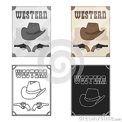 Western movie icon in cartoon style isolated on white background. Films and cinema symbol stock vector illustration. Vector Illustration