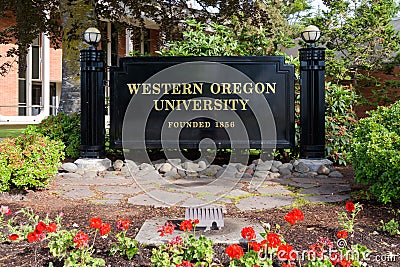 Western Oregon University sign at the Monmouth campus Editorial Stock Photo
