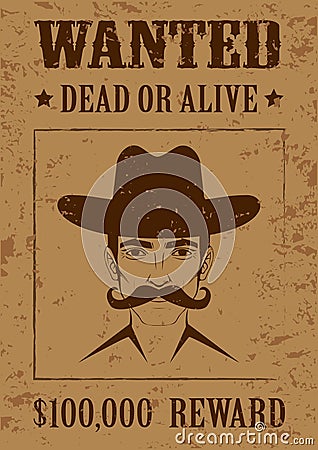 Western poster, wanted dead or alive, Vector Illustration