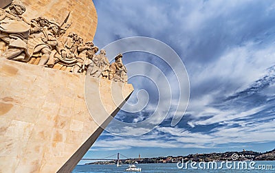 Western profile of the Monument of Discoveries (Padrao dos Descobrimentos) in Lisbon, Portugal. Editorial Stock Photo