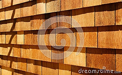 Western red cedar wood shingles wall siding Stock Photo