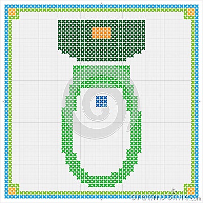 Western Seat Toilet Bowl Cross Stitch Vector Illustration
