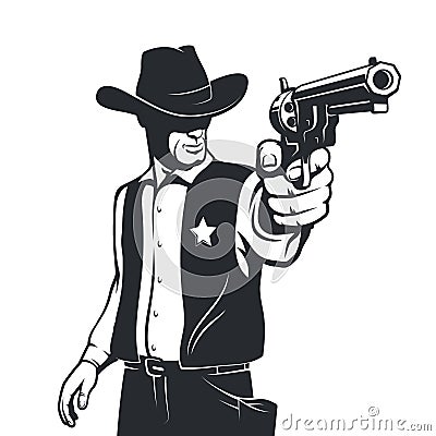Western sheriff with gun Vector Illustration