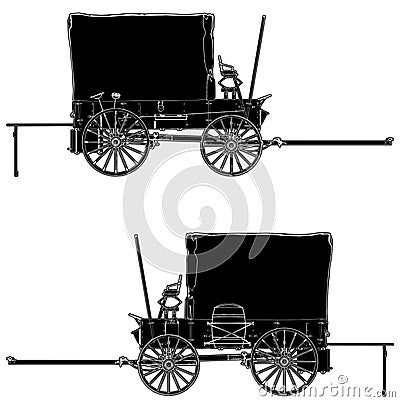 Western Stage Coach Wagon Vector 02 Vector Illustration