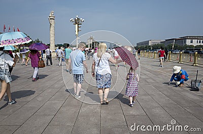 Western tourists in Tiananmen Square Editorial Stock Photo