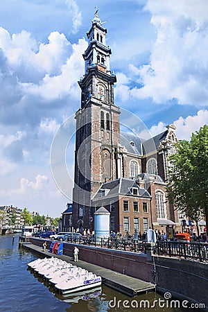 Western Tower in Amsterdam Old Town. Editorial Stock Photo