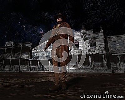 Western Town, Cowboy Outlaw Illustration Stock Photo