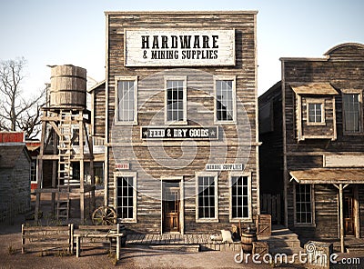 Western town rustic Hardware and mining supply store. Stock Photo