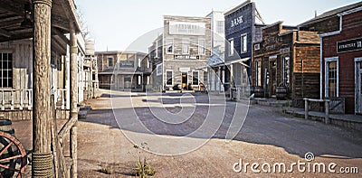 Western town with various businesses . Stock Photo