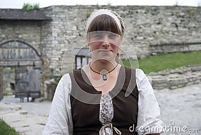 Western Ukraine, Woman posing in traditional costume Editorial Stock Photo