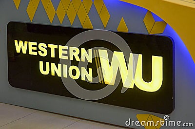 Western Union Emblem, Emporium Mall Lahore Pakistan on 6th May 2017 Editorial Stock Photo