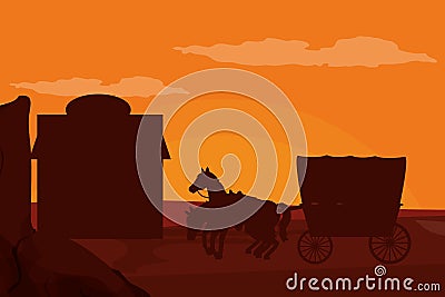 Western village silhouette Vector Illustration