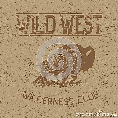 Western vintage label with bison Vector Illustration