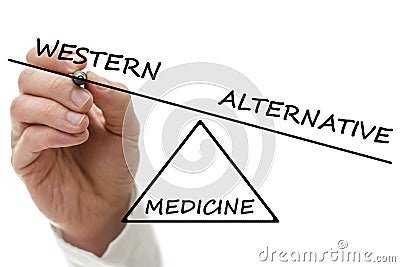 Western vs alternative medicine Stock Photo