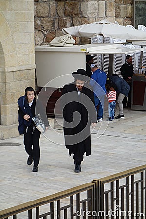 Orthodox Jews at Western Wall in Jerusalem Editorial Stock Photo