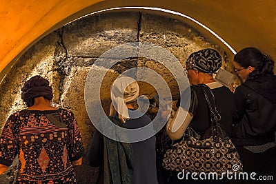 Western Wall tunnel women praying Editorial Stock Photo