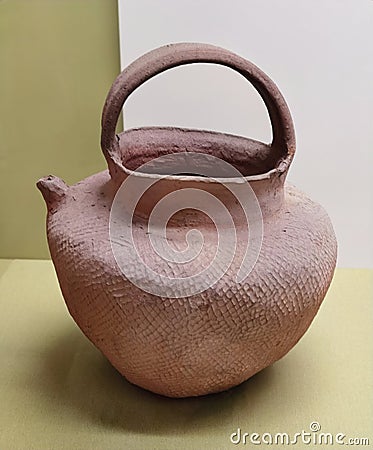 Western Zhou Teapot Ewer Impressed Pattern Overhead Handle Antique Teapots Terracotta Pot Clay Ceramic Crafts Pottery Sculpture Editorial Stock Photo