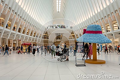 Westfield World Trade Center, shopping center at World Trade Center complex in Manhattan. People in Mall inside Oculus, New York Editorial Stock Photo