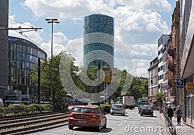 Westhafen tower and baseler platz square in Frankfurt, Germany Editorial Stock Photo