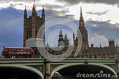 Westminster Bridge and Houses of Parliament. London, England, UK. Editorial Stock Photo