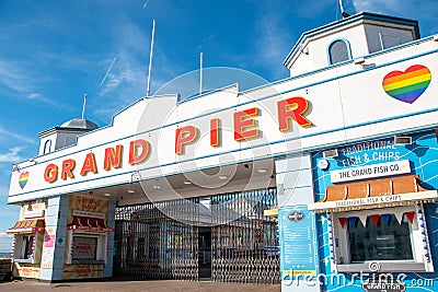 Grand pier entrance Weston Super Mare. Colourful image Editorial Stock Photo