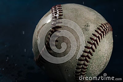 Wet baseball close up for rain game concept Stock Photo