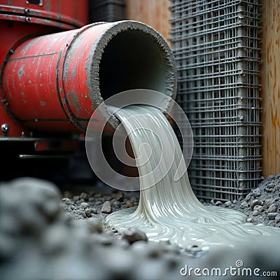 Wet Concrete Fills Form in Build, generative ai Stock Photo