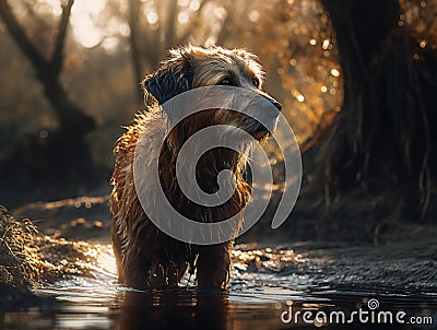 A wet dog shakes water off his body, Generative AI Stock Photo