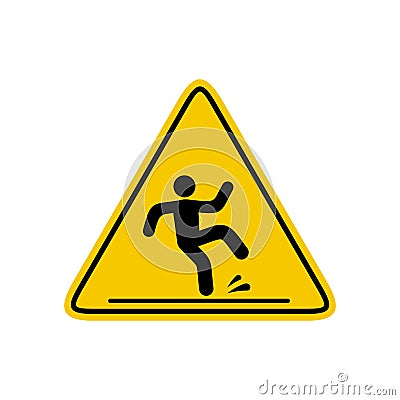 Wet floor caution sign isolated on white background, Public warning yellow symbol clipart. Slippery surface beware icon Vector Illustration